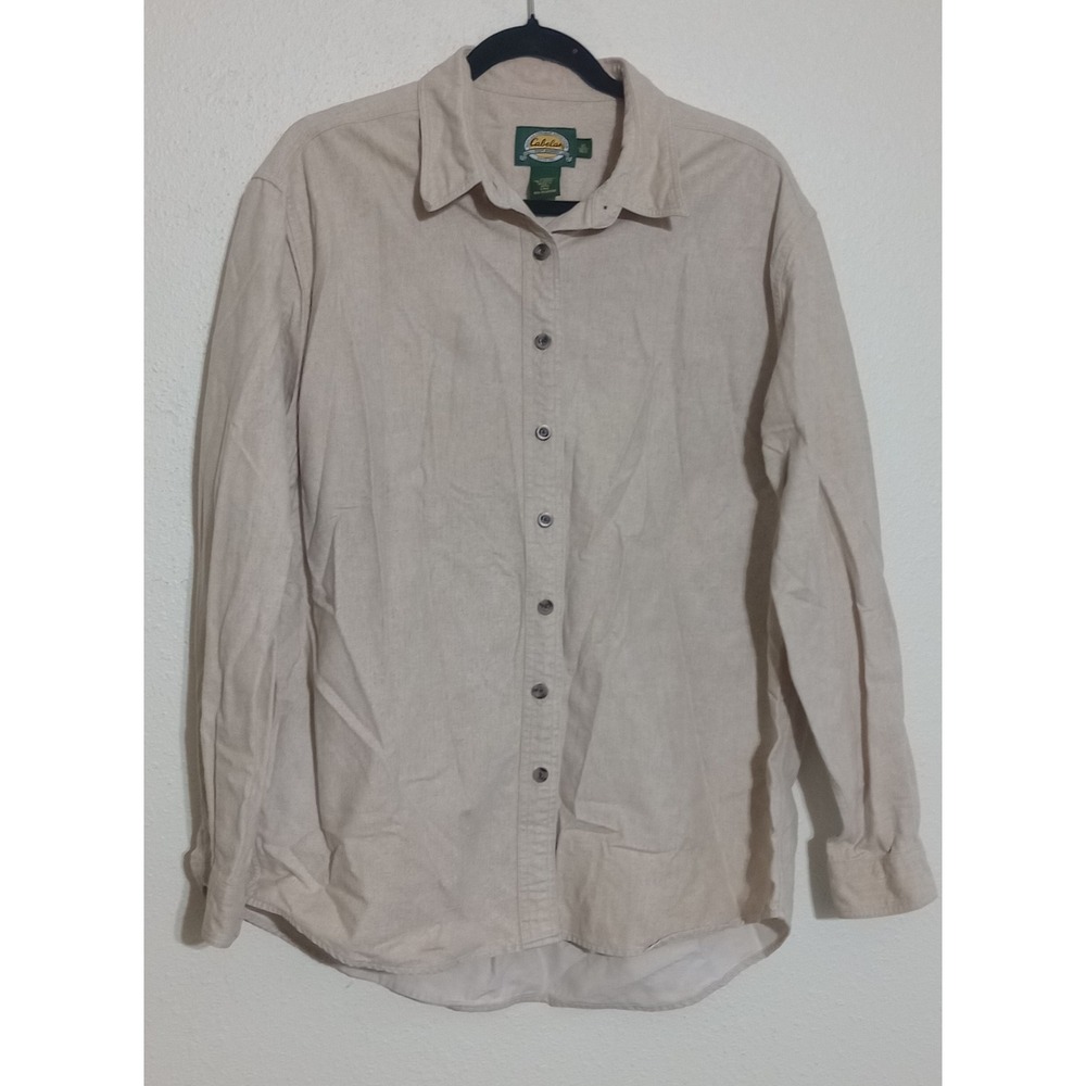 Cabelas Mens XL Regular Tan Khaki 100% Cotton Flannel Button Down Shirt 912669